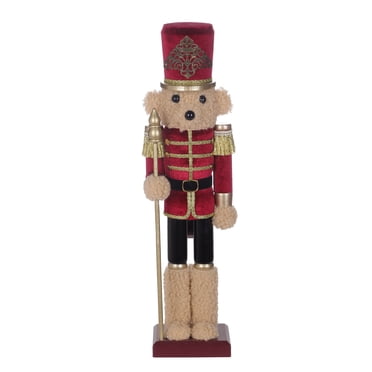 HOLIDAY TIME 15 Inch Bear Wooden Nutcracker Christmas Decor,WOOD 70%;POLYESTER 30% Christmas Decoration
