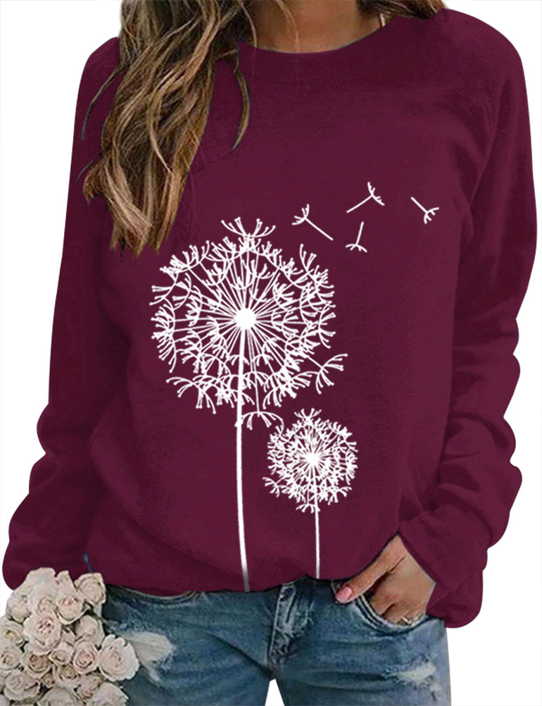 ZXZY Pull à Manches Longues Col Rond Imprimé Graphique Pissenlit Femme