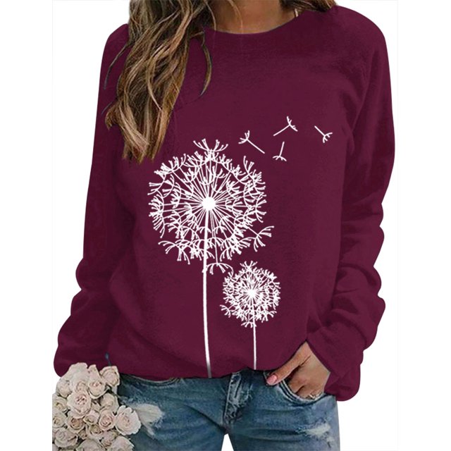 ZXZY Pull à Manches Longues Col Rond Imprimé Graphique Pissenlit Femme