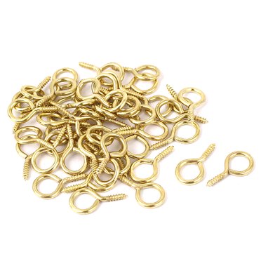 Unique Bargains 1.9mm Thread Dia 17mm Long Metal Eyelet Screw Eye Hook Gold Tone 50pcs