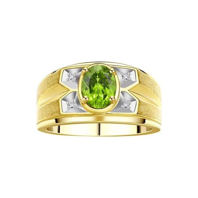 RYLOS Men's Rings Yellow Gold Plated Silver Rings Classic Designer Style 8X6MM Gemstone & Diamond Ring Peridot August Birthstone Rings For Men, Size 13