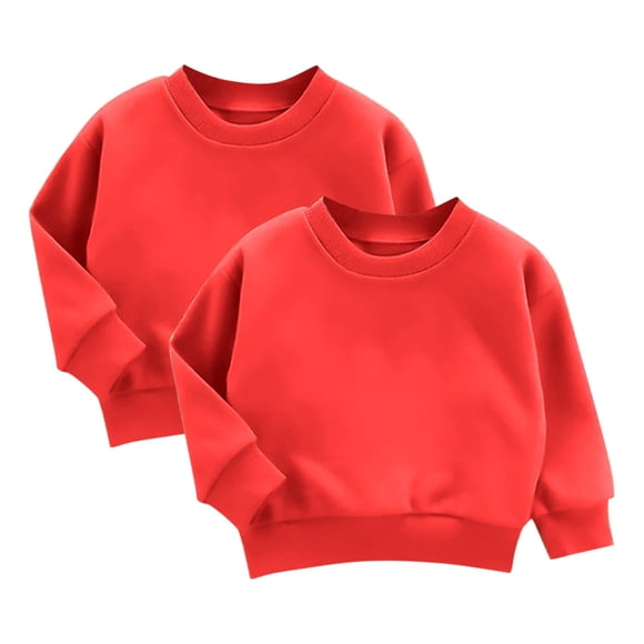Milgrthf 2PC Toddler Baby Tween Boys Girls Long Sleeve Crewneck Pullover Sweatshirt Sweater Outfits Solid Color Casual Clothes Red 8 Years