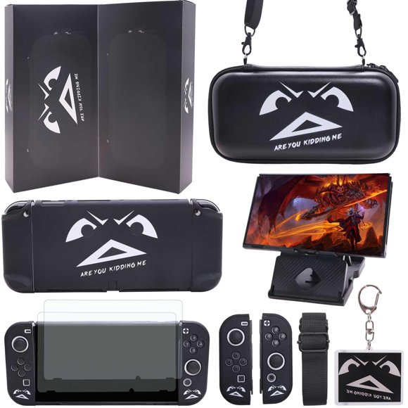 GUTIAL Accessories Bundle for Nintendo Switch OLED - Cute Kawaii NS OLED Accessories kit for Grils Boys Kids with Carrying Case, Cartoon Dockable Cover Case, Screen Protector, Stand - Black