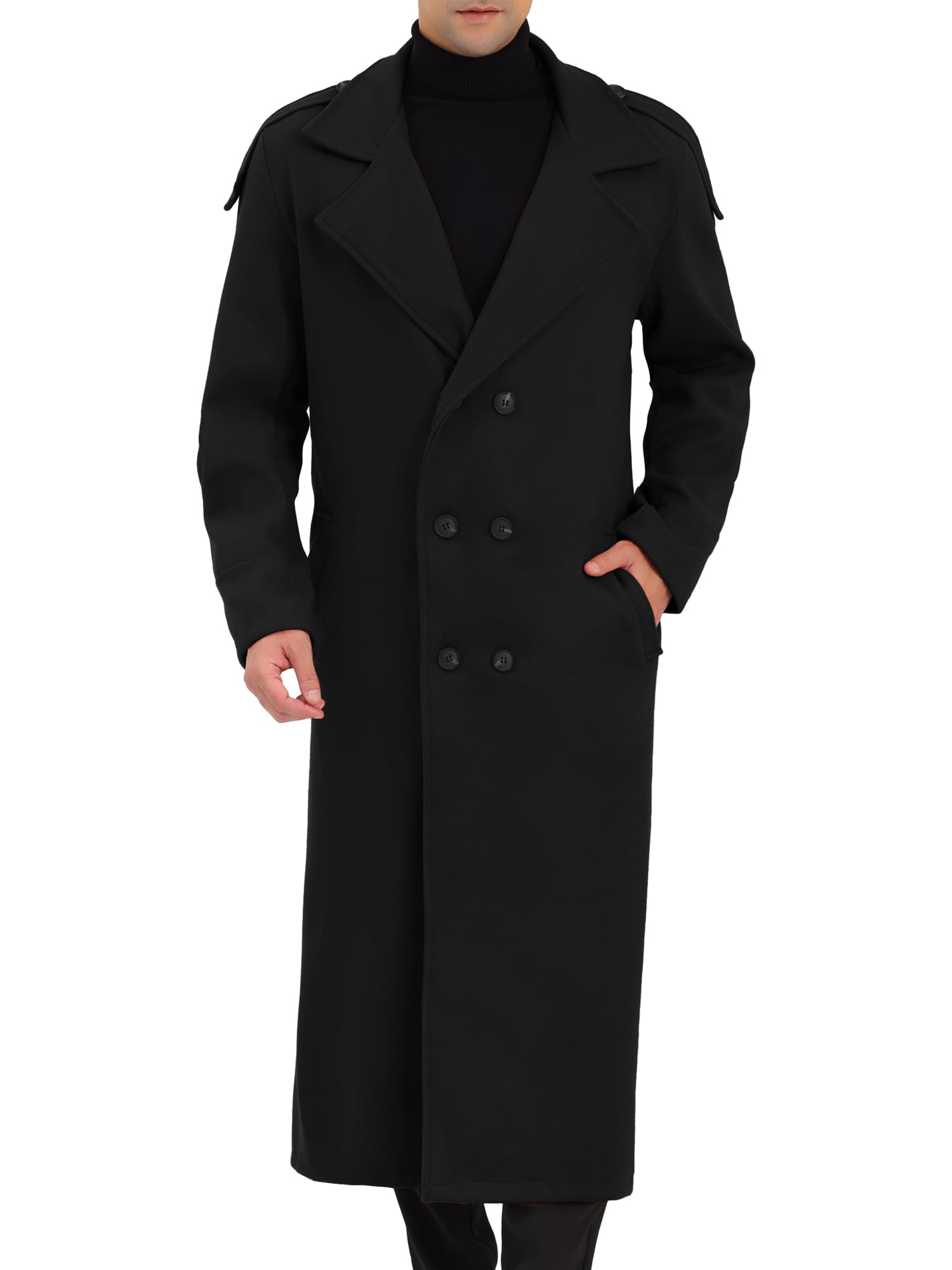 INSPIRE CHIC Men's Winter Pea Coat Notch Lapel Double Breasted Solid Color Overcoat M Black
