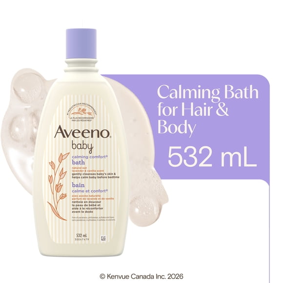 Aveeno Baby Calming Comfort Bath Baby Body Wash for gently cleanses baby’s skin & helps calm baby before bedtime natural oat Lavender & Vanilla Scents, 532 mL