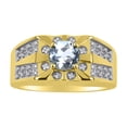 thumbnail image 1 of RYLOS Men's Rings 14K Yellow Gold Designer Starburst 7MM Round Gemstone & Diamond Ring Aquamarine March Birthstone Size 13, 1 of 7
