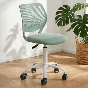 Homy Casa 29.5''-34.2'' Adjustable Swivel Desk Chair, Green Fabric Seat, White Rolling Base for Study Room