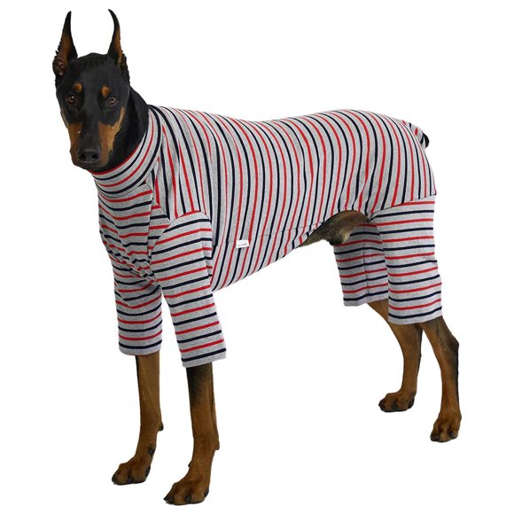Lucky Petter Small Dog Pajamas Basic Onesie Doggie Jammies Stretchable Dog Jumpsuit Bodysuit pjs (5X-Large Stripe Gray)