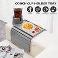 thumbnail image 2 of Couch Cup Holder Tray in Large Couch Arm Table Bamboo Sofa Clip on Tray Table with 掳 Ratated Phone Holder for Couch Armrest Tray for Drink Snacks Remote Phone, 2 of 8