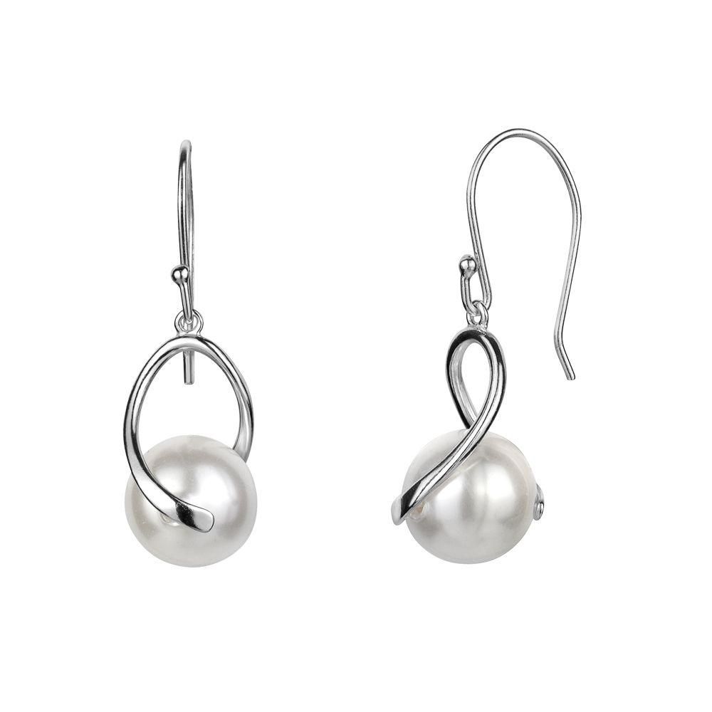 Charisma Sterling Silver twist and pearl bead drop earrings