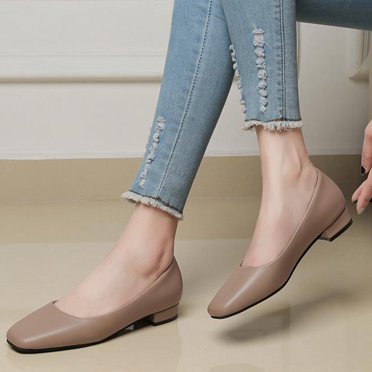 Cameland Chaussures en Cuir à Bout Rond Petites Talon Plat Collision Dames Simples Paresseuses Chaussures Kick Off