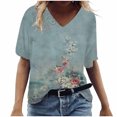 thumbnail image 1 of Birdeem T-Shirt à Col en V pour Femmes, Mode Décontractée, Grande Taille, Imprimé de Fleurs Pittoresques, 1 of 1