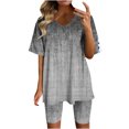 thumbnail image 2 of Ensembles de Gym pour Femmes 2 Pcs Mode pour Femmes Blouse à Col en V Manches Courtes Hauts Shorts Ensemble Décontracté Ensembles Deux Pièces en Liquidation, 2 of 4