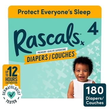 Rascals Premium Absorbent Baby Diapers, Size 4, Mega Carton, 180 Count