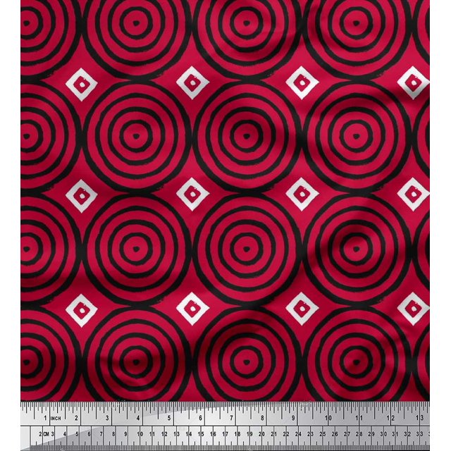 Soimoi Georgette Viscose Fabric Diamond & Circle Block Printed Craft Fabric by The Yard 42 Inch Wide