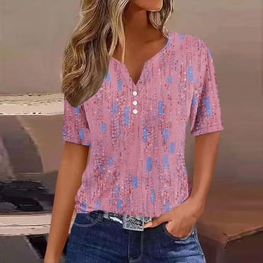 Womens Fashion Printed Short Sleeves Blouse Round Neck Casual Tops