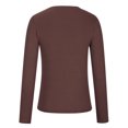 thumbnail image 4 of IROINID Reduced Womens Long Sleeve Tops Fall Stretch Slim Fitted Ribbed T-Shirt Blouse Solid Basic Tops,Coffee, 4 of 5