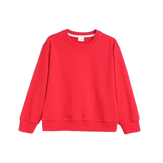 WUANDIXFA Chandail à Manches Longues en Coton pour Filles, Chandail à Enfiler à Manches Longues, Confortable, Doux, à la Mode et Décontracté, Chandail à Col Rond à Manches Longues pour Filles, Rouge, 3-4 Ans