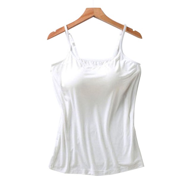 CAROOTU Débardeur en Coton pour Femmes avec Soutien-Gorge Intégré Bretelles Spaghetti Réglables