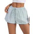 thumbnail image 1 of Women'S Striped Print Drawstring Elastic Waist Shorts Casual Wide Leg Low Rise Summer Boxer Shorts Green S, 1 of 7