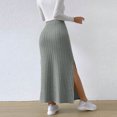 thumbnail image 3 of Women's High Waist Stretchy Rib Knit Split Slit Hem Midi Pencil Skirt, 3 of 6