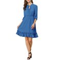 thumbnail image 2 of INSPIRE CHIC Juniors Layered Ruffle Hem 3/4 Sleeves Smocked A-Line Chiffon Dress, 2 of 6