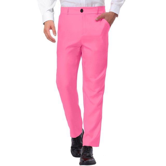 INSPIRE CHIC Pantalon Habillé pour Homme, devant Plat, Coupe Droite, Uni, Bal de Promo, 32, Rose