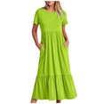 thumbnail image 1 of Penkiiy Robes Maxi pour Femmes 2024 Décontractées d'Été à Manches Courtes, Robe d'Été Ample Plissée à Étages Fluide de Plage avec Poches P Vert, 1 of 5