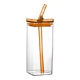 thumbnail image 1 of Heat Resistant Straw Glass Cup 400ML Borosilicate Glass Material Leak Proof Lid Straw Included Transparent Easy Clean for Cold Drinks Juice Milk Coffee Home Office School, 1 of 7