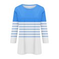 thumbnail image 4 of Chandails de Course Manches 3/4 Hauts pour Femmes Col Ras du Cou Décontractés Tendance Chandails à Enfiler Blouses Mode d'Automne T-Shirts Rayés Tuniques Basiques S-9 Bleu Ciel TTG, 4 of 5