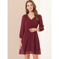 thumbnail image 2 of INSPIRE CHIC Robe en Mousseline Trapèze Fluide Unie Mignonne à Col en V et Manches Mi-Longues pour Femme P Fuchsia, 2 of 6
