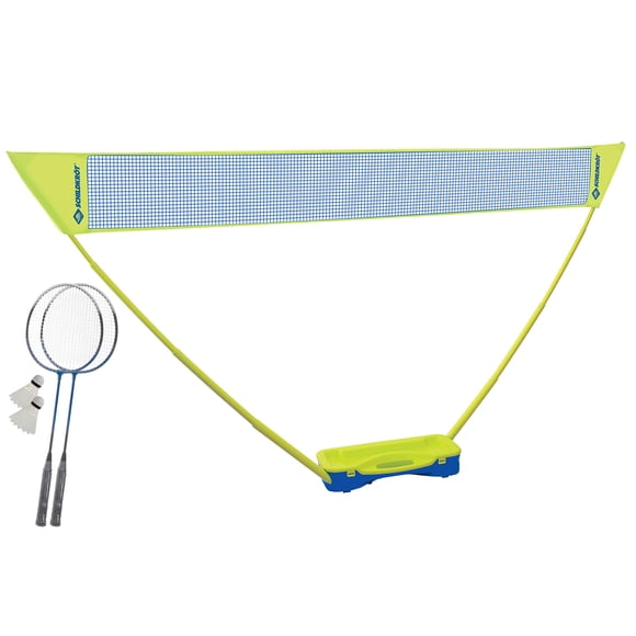 Schildkröt Funsports Set Badminton Compact, 1 valise de transport, 2 raquettes, 1 filet, 2 barres télescopiques, 2 volants, jaune-bleu, 970992