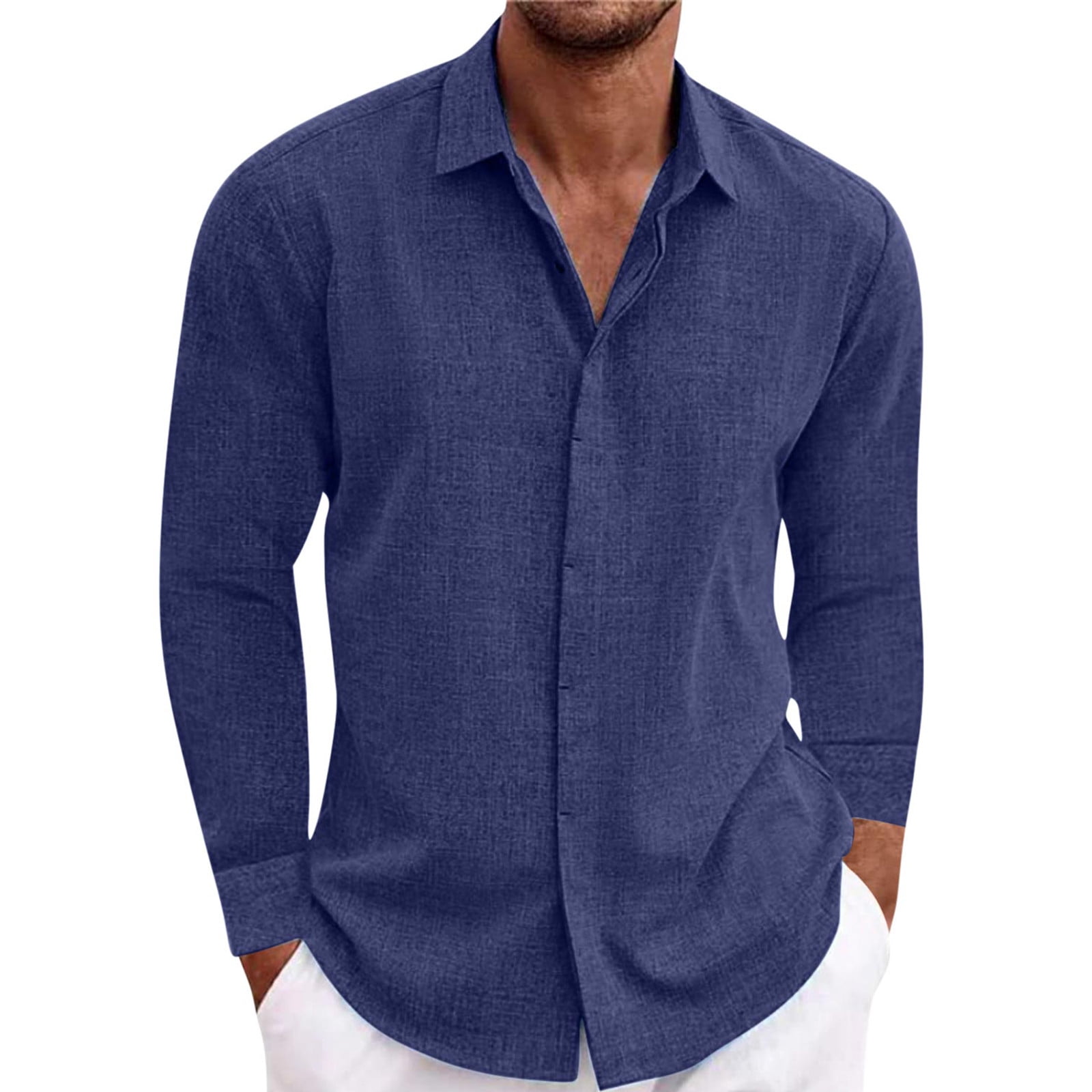 TIMIFIS Chemises Décontractées pour Homme Bleu Marine à Boutons, Mode d'Automne, Manches Longues, Col Rabattu, Blouse, Nouvelles Chemises Habillées Régulières Unies