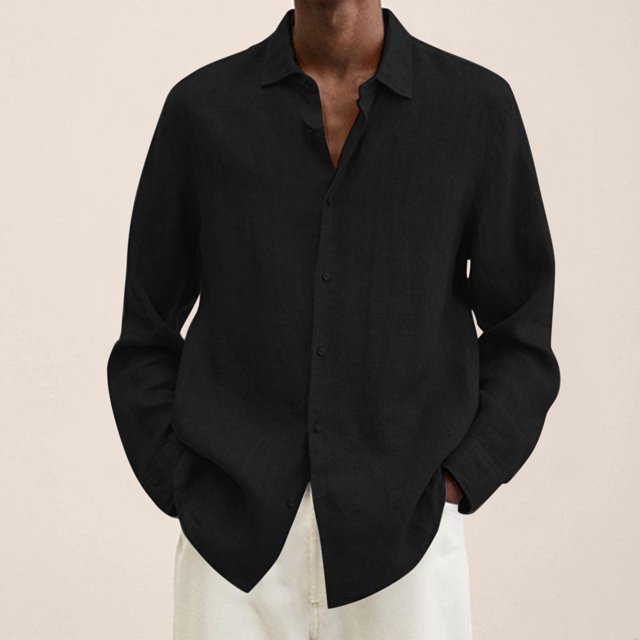 EGNMCR Chemises à Manches Longues pour Hommes Automne Mode Décontractée Couleur Unie Bouton Col Rabattu Hauts Blouse Confortable Coton Chemises de Travail de Bureau