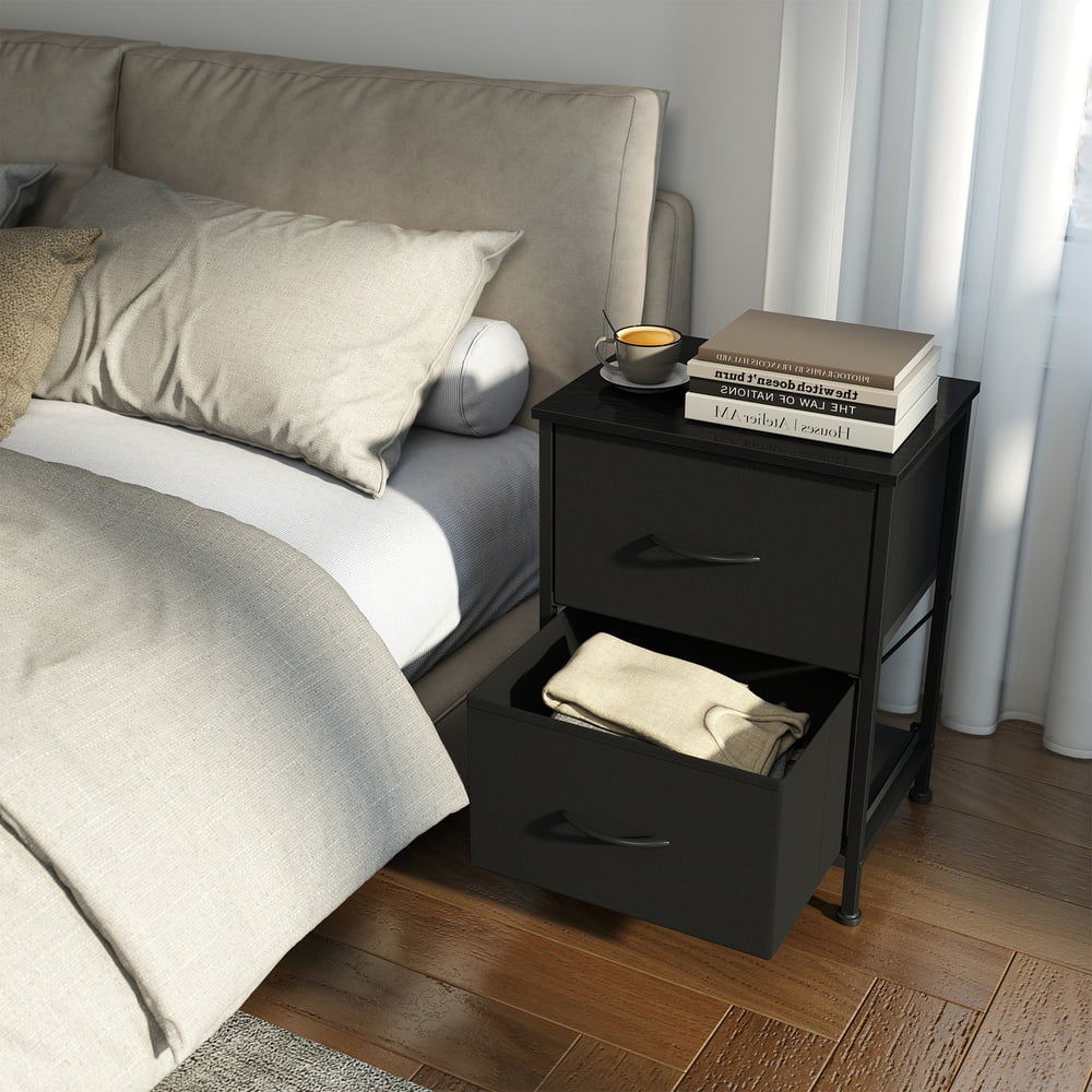 BELLAH Collection - Dresser for Bedroom, Chest of Drawers, Nightstand, 2 Drawers, Storage Organizer Unit, Closet, Entryway, Modern, Ink Black and Ebony Black