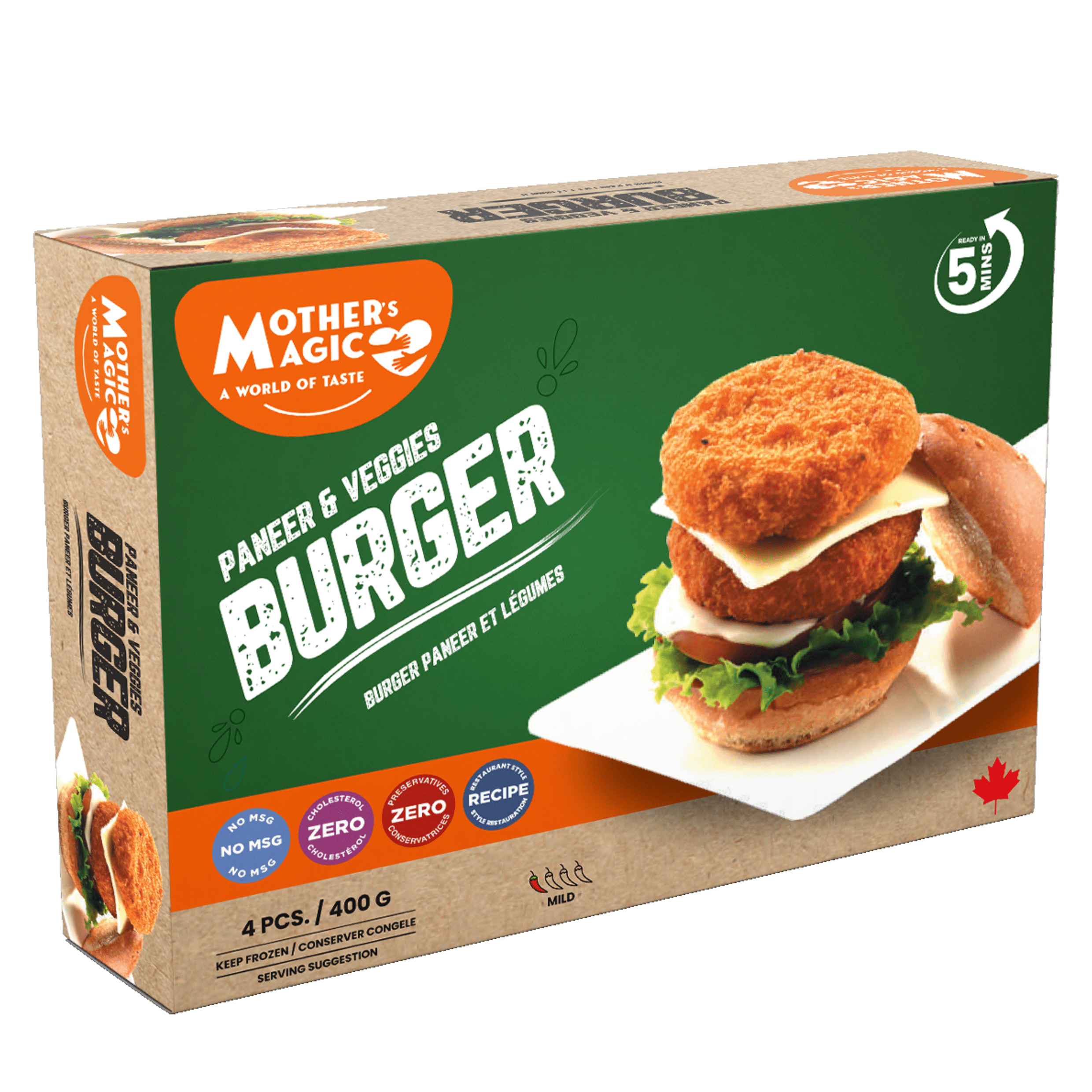 Mother's Magic Paneer & Veggies Burger Patty 400G, Paneer & Veg