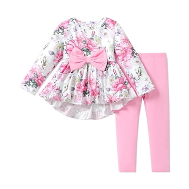PatPat Baby Girl Outfit Sets 2PCS Childlike Toddler Girl Flower Hyper-Tactile Design Set
