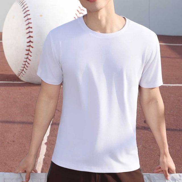 Styesk T Shirts for Man Solid-Color Casual Elastic Sports Short Sleeved Round-Neck Blouses
