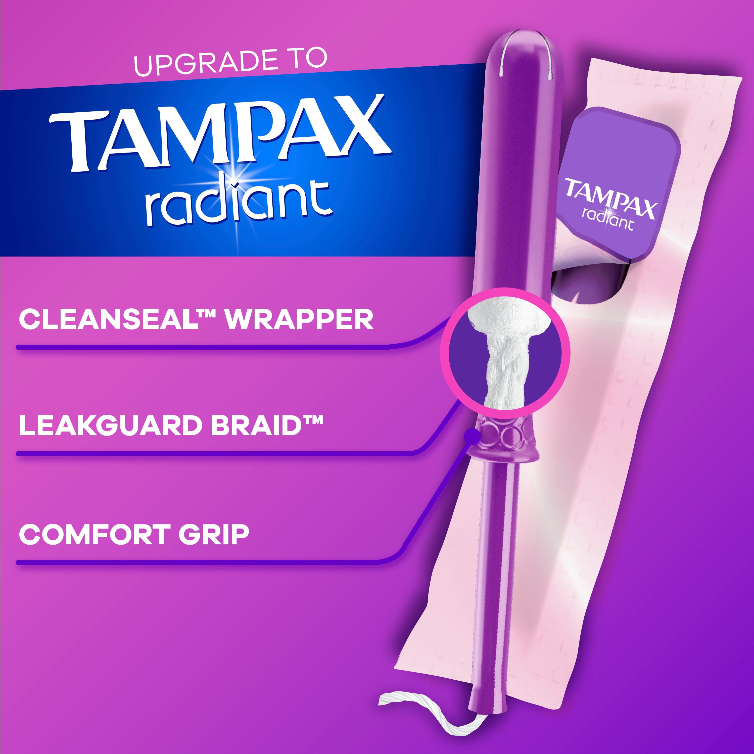 Tampax Tampons avec Applicateur en Carton Absorption Super, Prise Antidérapante, Jupette Anti-Fuites, Non Parfumés