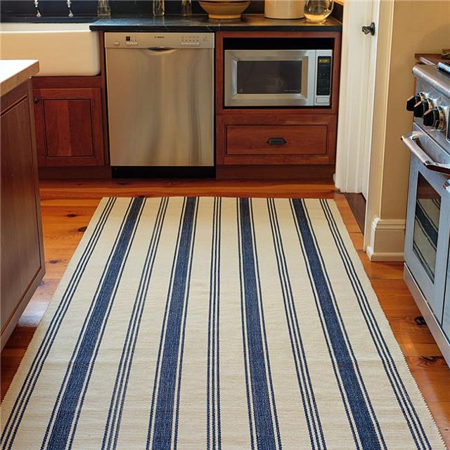 Homespice Decor 752048 3 x 5 ft. Seaside Camden Stripe Ultra Wool Woven Rectangular Rug - Navy Blue, Cream