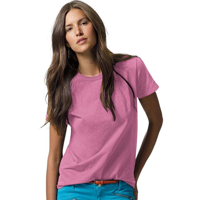 Hanes ComfortSoft T-Shirt à Col Ras du Cou en Jersey Coupe Décontractée pour Femmes, 3TG, Rose
