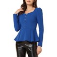 thumbnail image 1 of INSPIRE CHIC Blouse à Encolure Carrée pour Femme, Boutons devant, Basque, Tricot, Manches Longues, Bleu Royal, G, 1 of 5