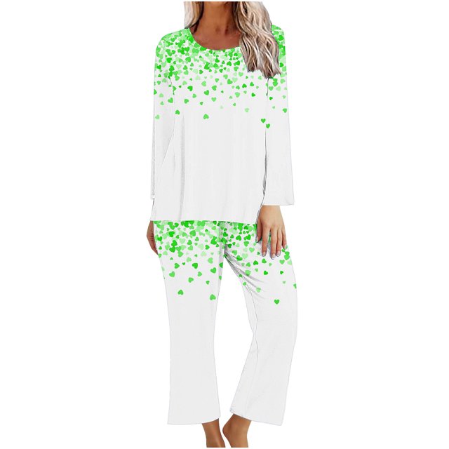 TIMIFIS Pyjamas de la Saint-Valentin pour Femmes Ensembles de Pyjamas pour Dames Décontractés Manches Longues Mignon Imprimé Cœur Col Rond Hauts Décontractés avec Pantalons Ensembles de Pjs