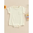 thumbnail image 2 of xiaxaixu Barboteuses pour Filles et Garçons, Été Manches Courtes Col Rond Poche Poitrine Combinaison Courte pour Bébé, 2 of 8