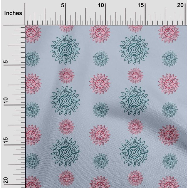 oneOone Viscose Chiffon Fabric Spiral & Floral Block Print Fabric BTY 42 Inch Wide