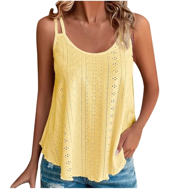Timegard Camisoles pour Femmes Grande Taille à Oeillets Col Rond Décontractées Amples Chemises Haut Sans Manches Blouse Camis