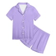 thumbnail image 3 of WEIYLL Pj Set Girls Summer Solid Color Short Sleeve Turn-Down Collar Silk Button Down Classic Shorts 2 Pcs Sleepwear Suit 12-13 Years, 3 of 3