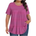 thumbnail image 1 of Olyvenn Hauts pour Femmes Grande Taille T-Shirts d'Été Basiques Manches Courtes Col Rond Tunique Décontractée Coupe Ample T-Shirts de Plage à Rayures Graphiques Rose Vif XXXXXL, 1 of 6