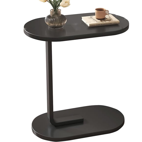 HueMaison C-Shaped End Table Small Side Table for Couch Sofa Table for Living Room Bedroom Bedside, 11.8" W x 17."7 L x 24.5" H, Black