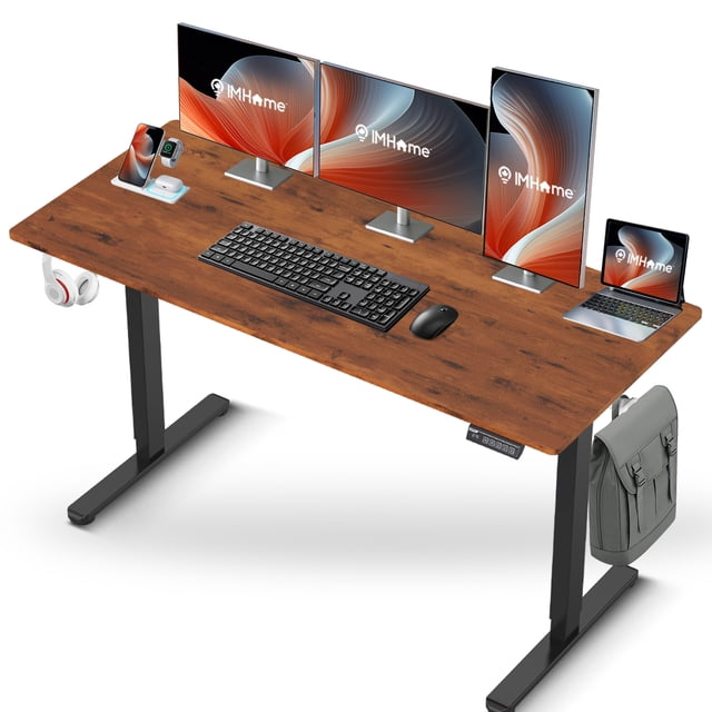 IMGadgets Bureau Debout Électrique Réglable / 55 Pieds' x 24 Pieds' Grand Espace de Travail avec 2 Crochets / Bureau Ergonomique Assis-Debout / Résistant aux Égratignures et Imperméable / Bureau à Hauteur Réglable pour le Travail et la Maison